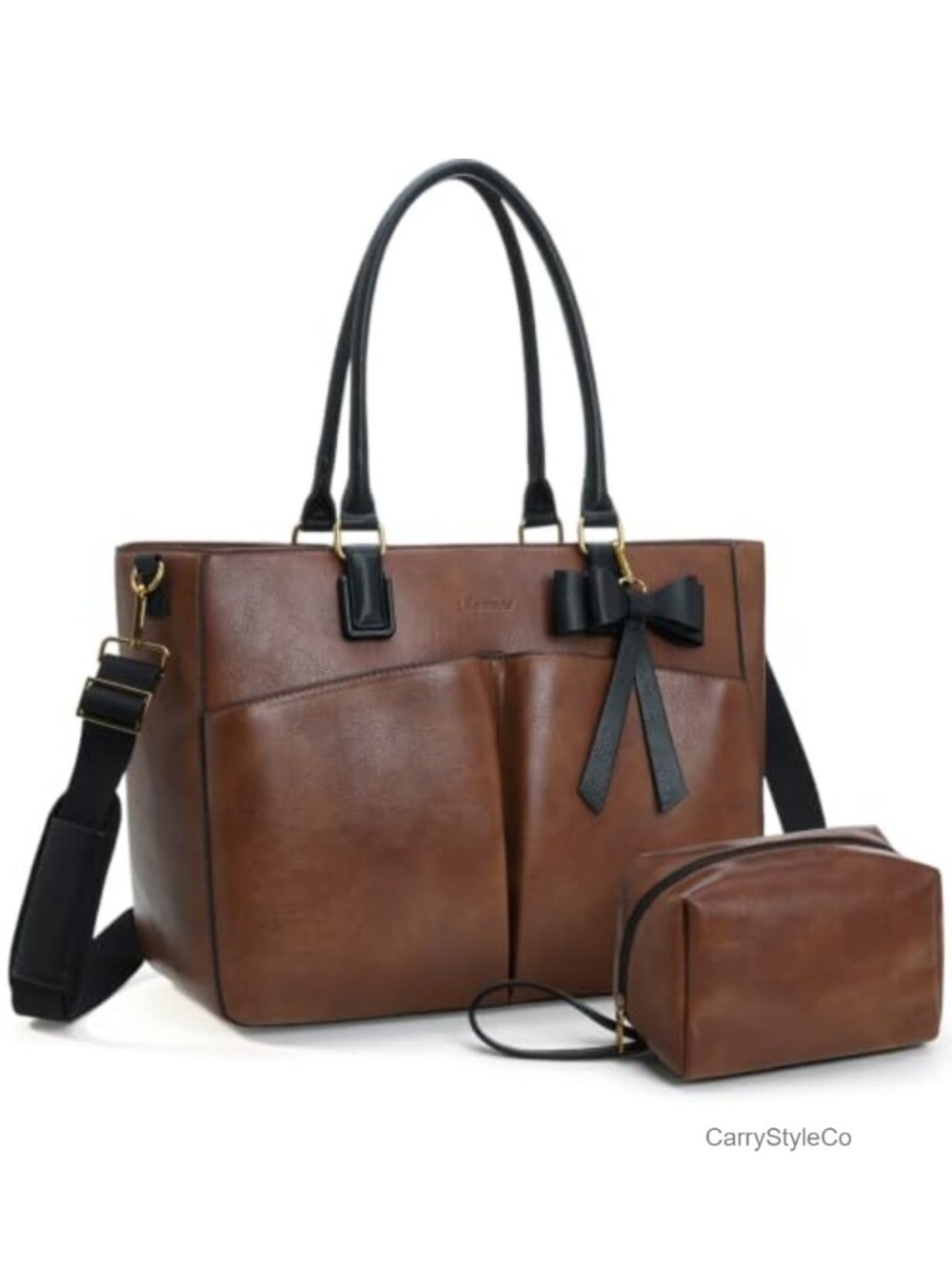 Faux Leather Laptop Tote Bag for Women Work Briefcase with Padded Compartment